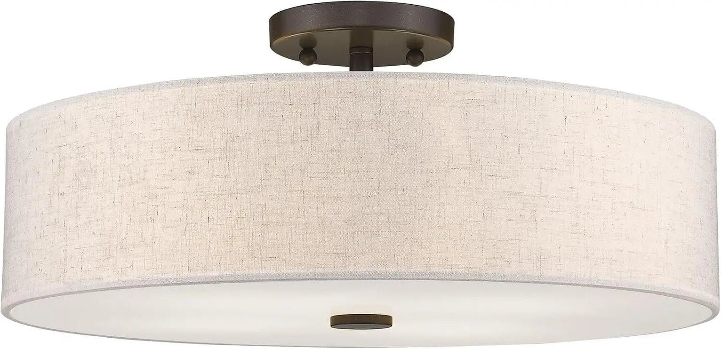 Lighting 52136-92 Meridian Collection 4-Light Transitional Ceiling Mount Fixture with Oatmeal Color Fabric Hardback Shade, Engli