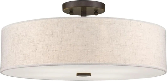Lighting 52136-92 Meridian Collection 4-Light Transitional Ceiling Mount Fixture with Oatmeal Color Fabric Hardback Shade, Engli