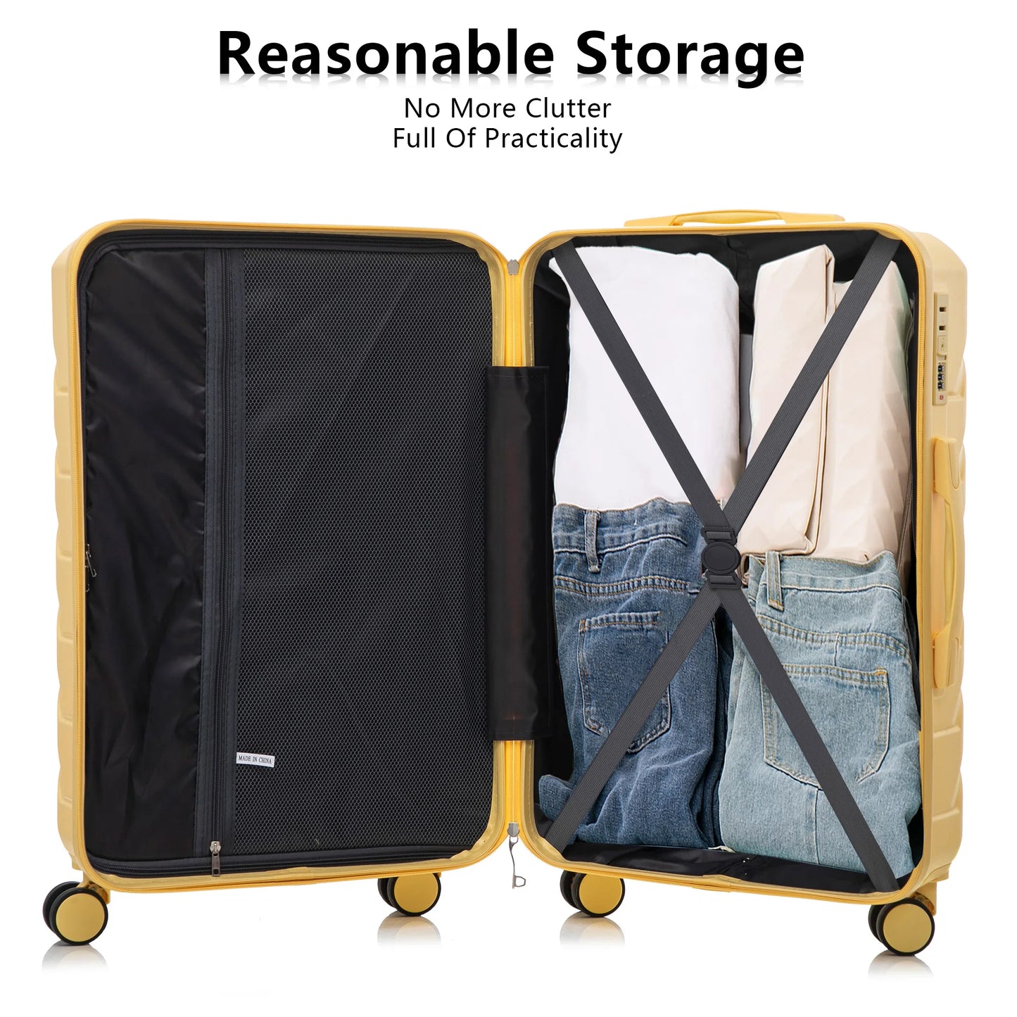 3 in 1 ABS&PC Trolley Box 20in 24in 28in Trolley Box Iron Tie Rod ABSPC Alloy Wine Yellow  luggage travel bag