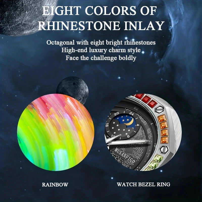 Men's Automatic Watch, Waterproof Watch, Rhinestone, Super Luminous Sun, Moon and Stars, Dial, Skeleton, Men's Gift Watch