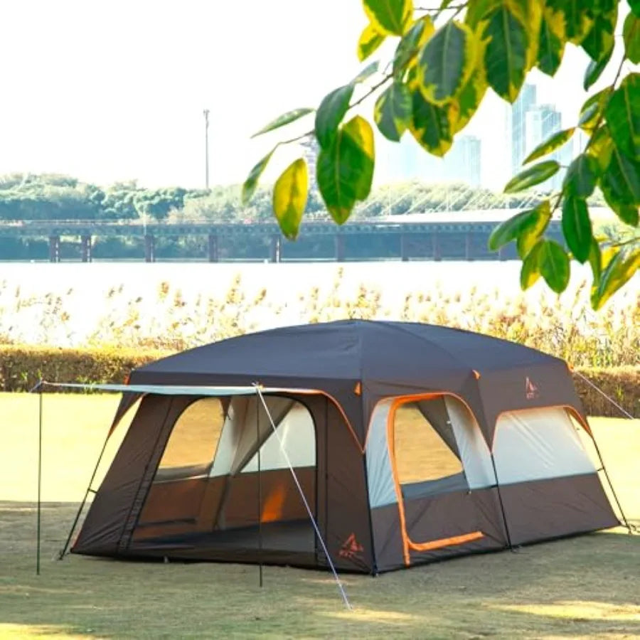 Extra Large Tent for 6101214 People with 2 Rooms 3 Doors and 3 Windows Featuring Mesh Panels Straight Wall Design Waterproof Do