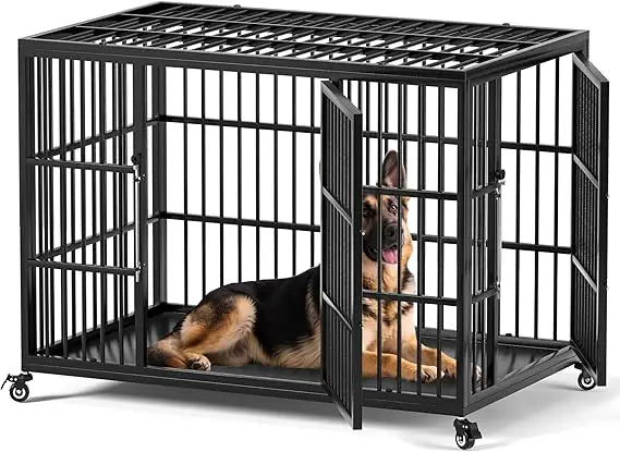 Heavy Duty XL Large Dog Crate for Large Dogs - Escape-Proof Steel Kennel with Self-Locking Latch, Suitable for Indoor Use