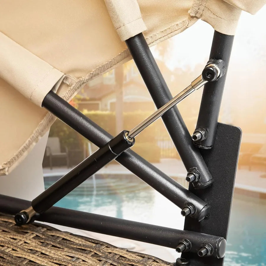 Outdoor Patio Wicker Daybed Furniture Set with Retractable Canopy Storable Side Table and Soft Cushions for Relaxing in Your Ba