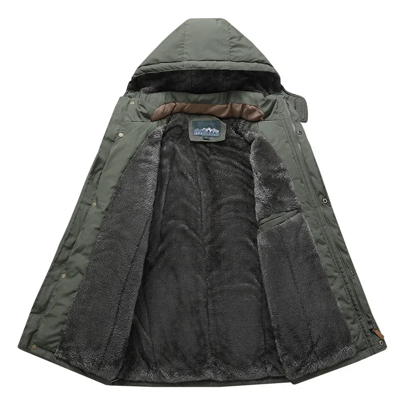 Thickened Fleece Men's Cotton Jacket Warm Casual Long Outdoor Coat Autumn Winter New Style Leisure Padded Trench Coat