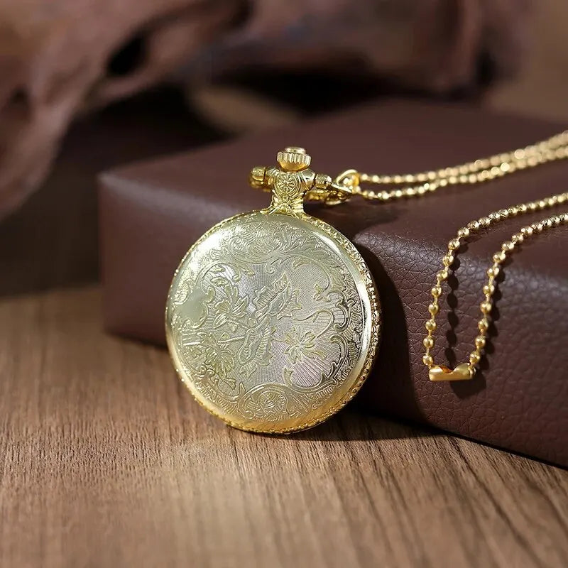 Fashion Men Hollow Eagle Quartz Pocket Watch Necklace Luxury Gold Pendant Gifts For Women Man with Fob Chain