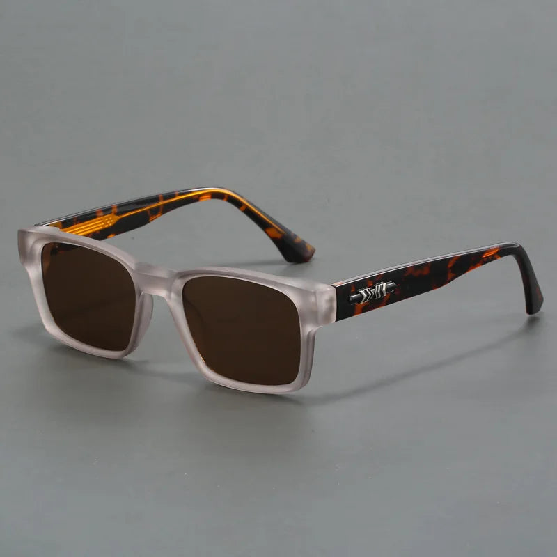 Fashionable Retro Square Black and Leopard Print Full Frame Anti-Uv Sunglasses for Men Japanese Simple Literary Style Shades