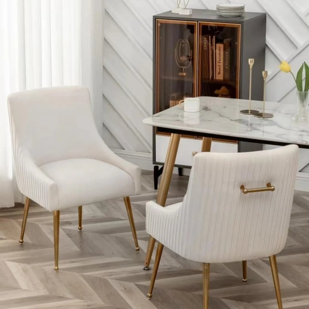 Dining Chairs, Accent Chairs Set of 2, Modern Upholstered Kitchen Dining Room Chairs with Gold Legs, Fabric Tufted Velvet Living