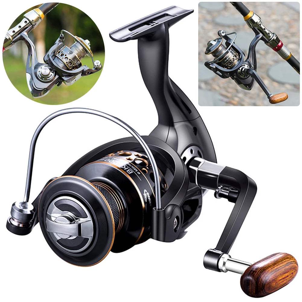 Spinning Reel Ultra Smooth Powerful Freshwater Fishing Reels with Wood Handle Spinning Fishing Reel 5.2:1 Gear Ratio 13 Bearings