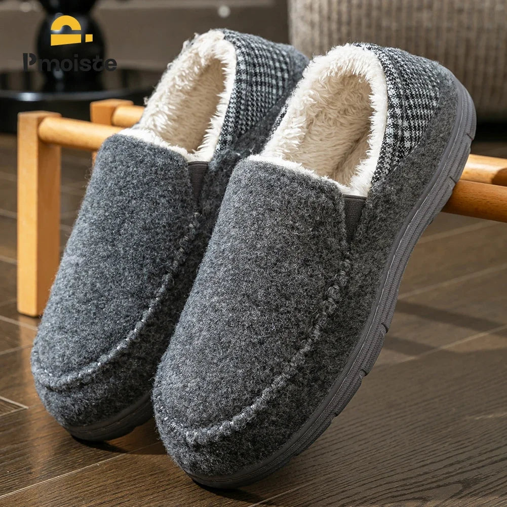 Winter Slippers for men Mark Line Sole Comfortable Felt Warm Non Slip Soft Memory Foam Cushion House Shoes