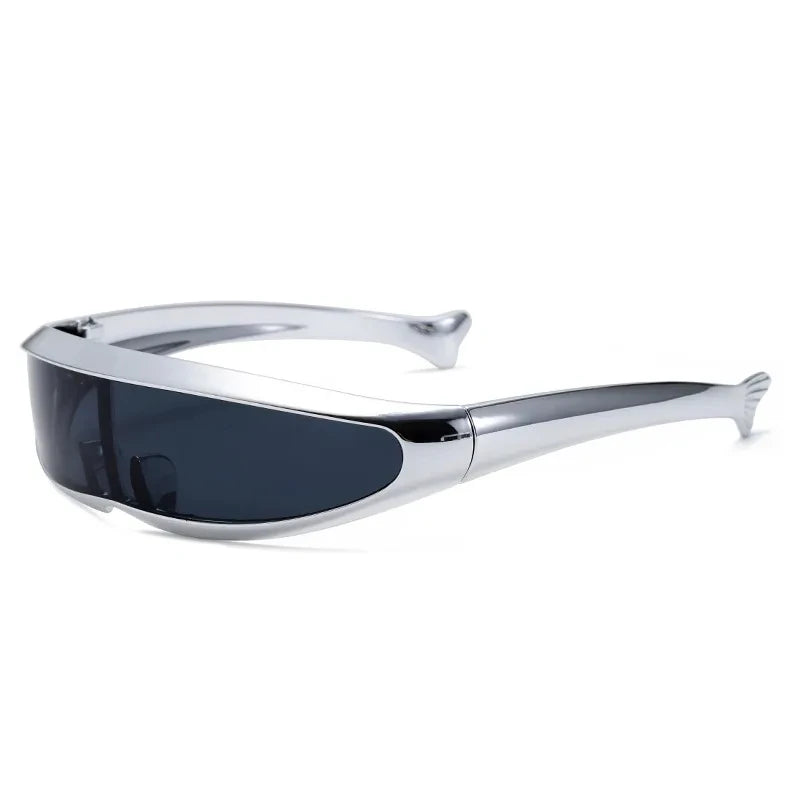 Futuristic One-piece Mirror Personalized Electroplated Sunglasses Women Men 2024 Y2K Steampunk Goggles Rave Party Glasses UV400