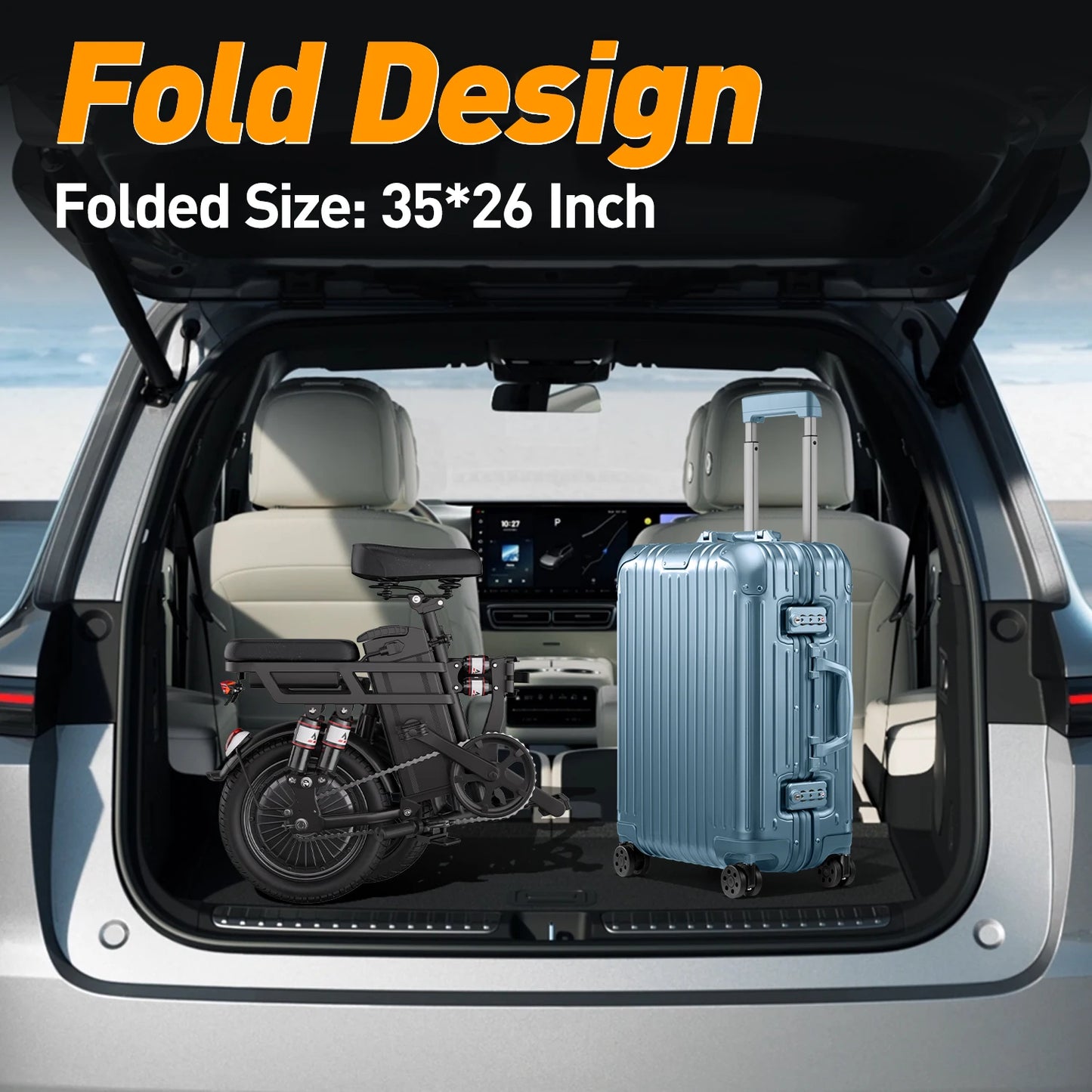 14" Folding Electric Motorcycles E Bike For Adults, 400W Peak Motor Ebike 19.9Mph 48V 10.3AH 15.3AH Electric Mountain Bicycle