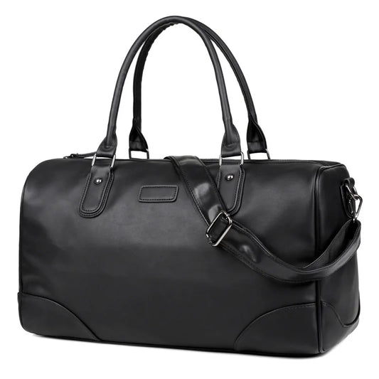Travel Tote Men's Super Large Capacity PU Bag Business Trip Handbag Duffel Backpack Portable Single Shoulder Enlarged Black