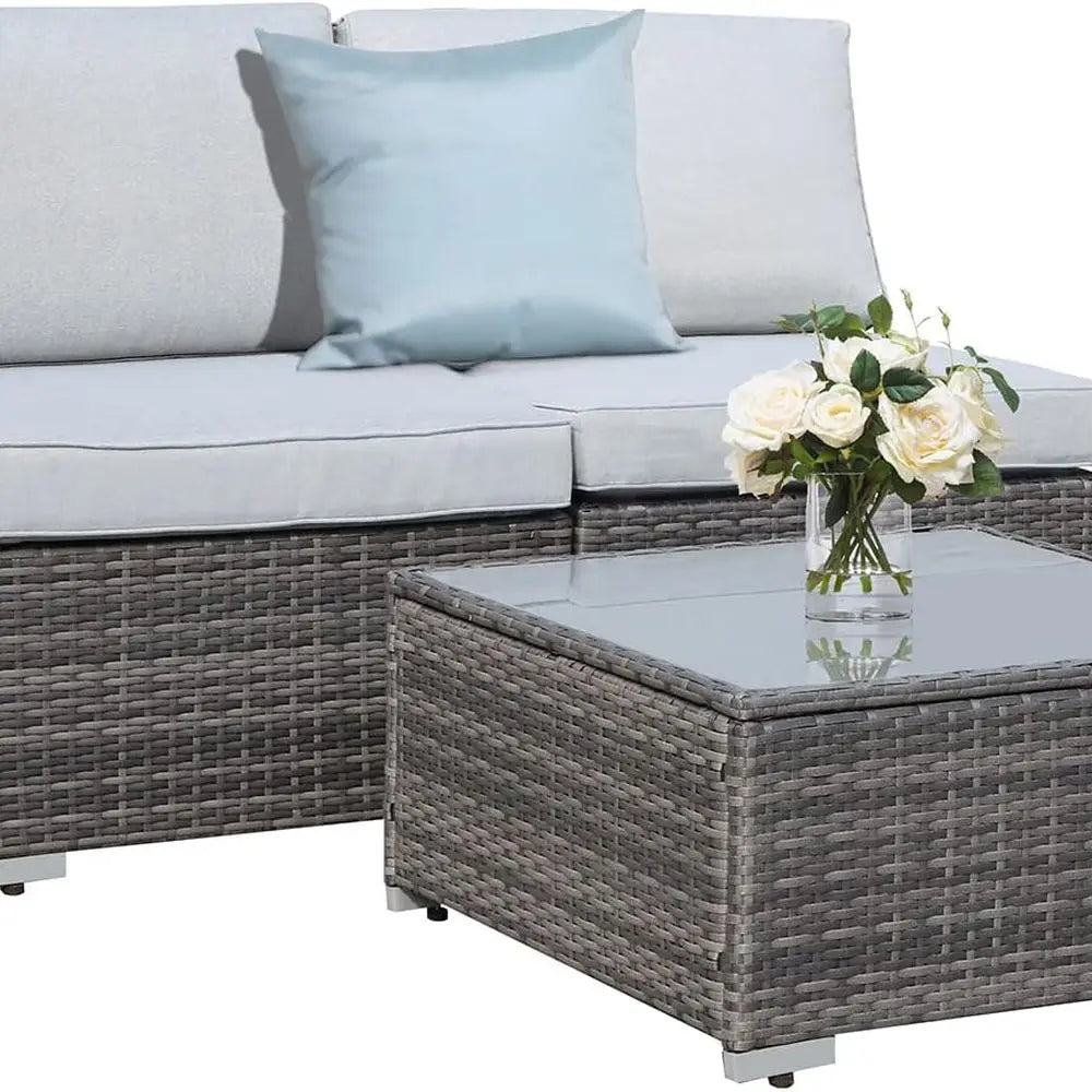 All-Weather Grey PE Wicker Outdoor Sectional Sofa Set with Light Grey Cushions for Patio, Balcony, and Garden