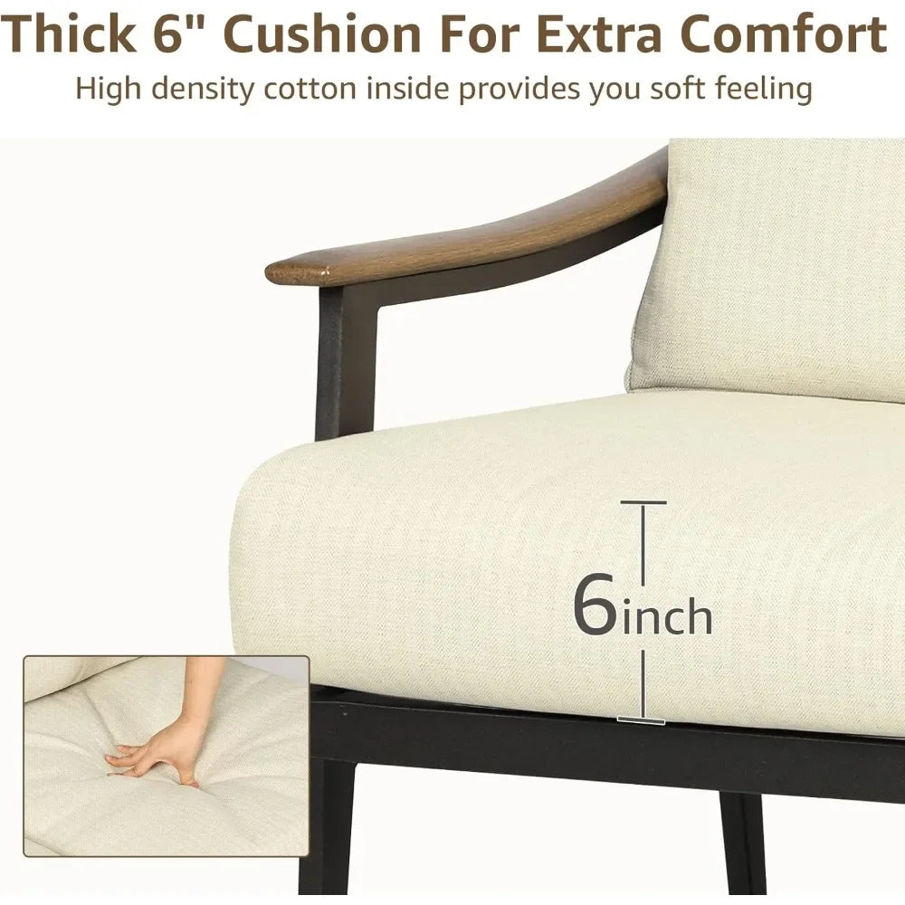 Outdoor Patio Sofa Furniture Metal Chair with Wicker Backrest And 6-Inch Cushion Indoor Front Porch Deck Decorative Garden Bench