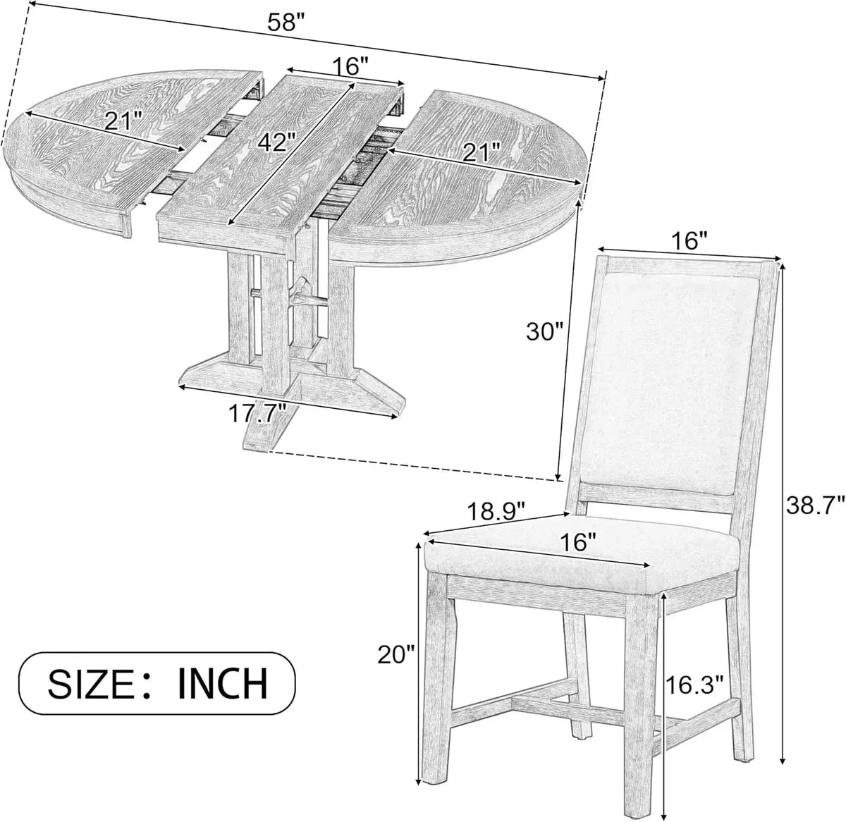 （XMSJ-Hot）5-Piece Farmhouse Round Dining Table Set with Extendable Round Table and 4 Upholstered Chairs, Compact Table Set for K