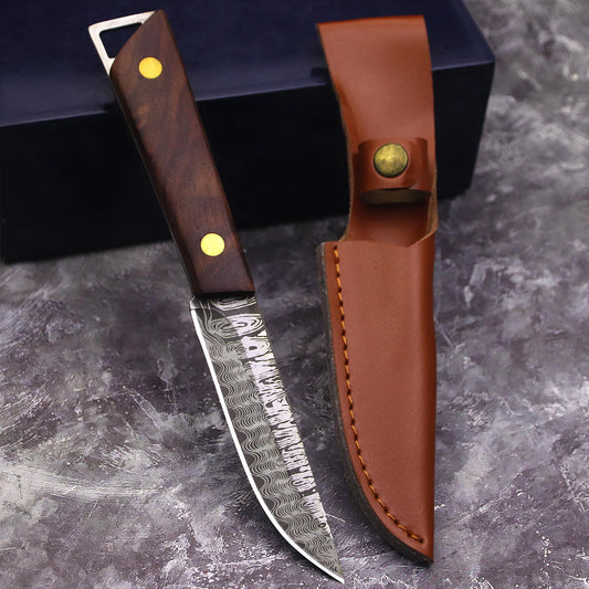 WPKOPYA USA 420C steel (Damascus pattern) Outdoor knife + sheath, camping knife, hunting knife, EDC knife