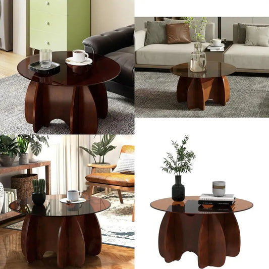 Expandable Modern Brown Glass Coffee Table for Small Living Spaces - Unique Accent Furniture for Home