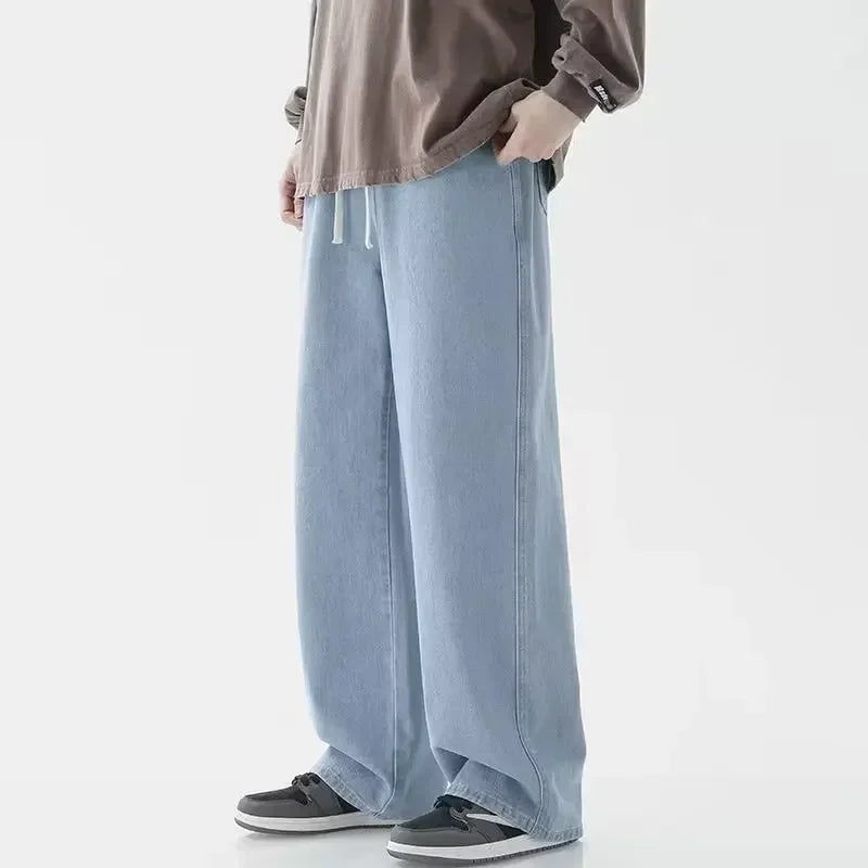 2025 Streetwear Loose Jeans Men Korean Style Fashion Loose Straight Wide Leg Pants Men's Brand Clothing Black Light Blue S-3XL
