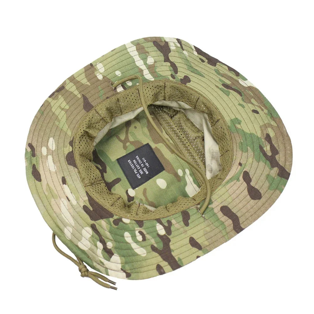 New Tactical Camouflage Boonie Cap Wide Brim Hat Men Outdoor Sports Fishing Hiking Hunting Sunshade Hat Foldable Soft Hat