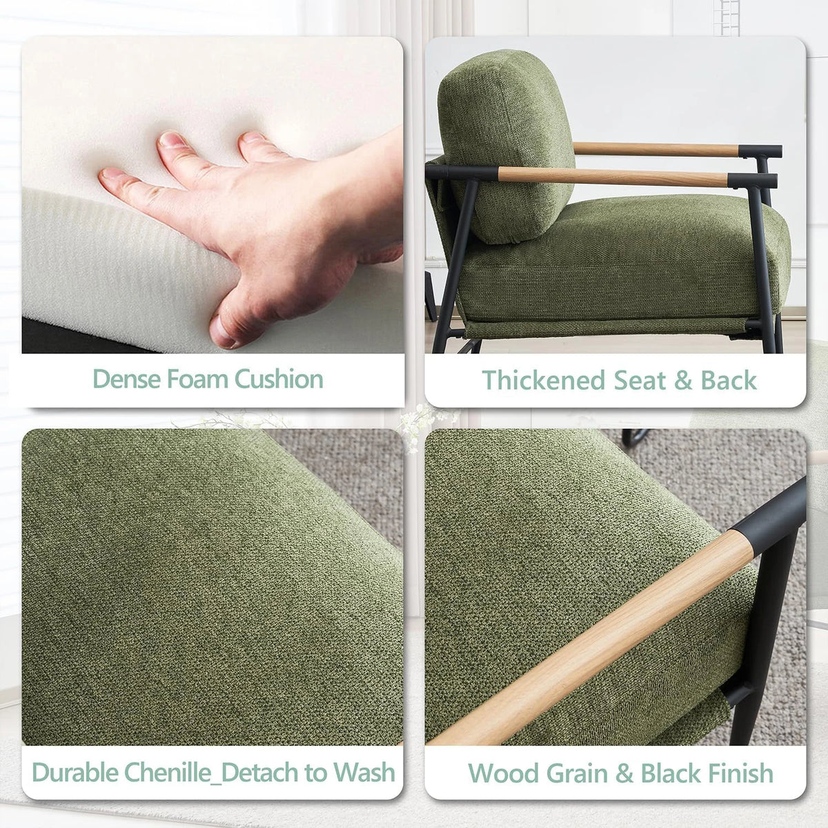 Accent Armchair Lounge Chair Chenille For Living Room Mid Century Modern Accent Chair Club Chair For Reading Room Metal Leg