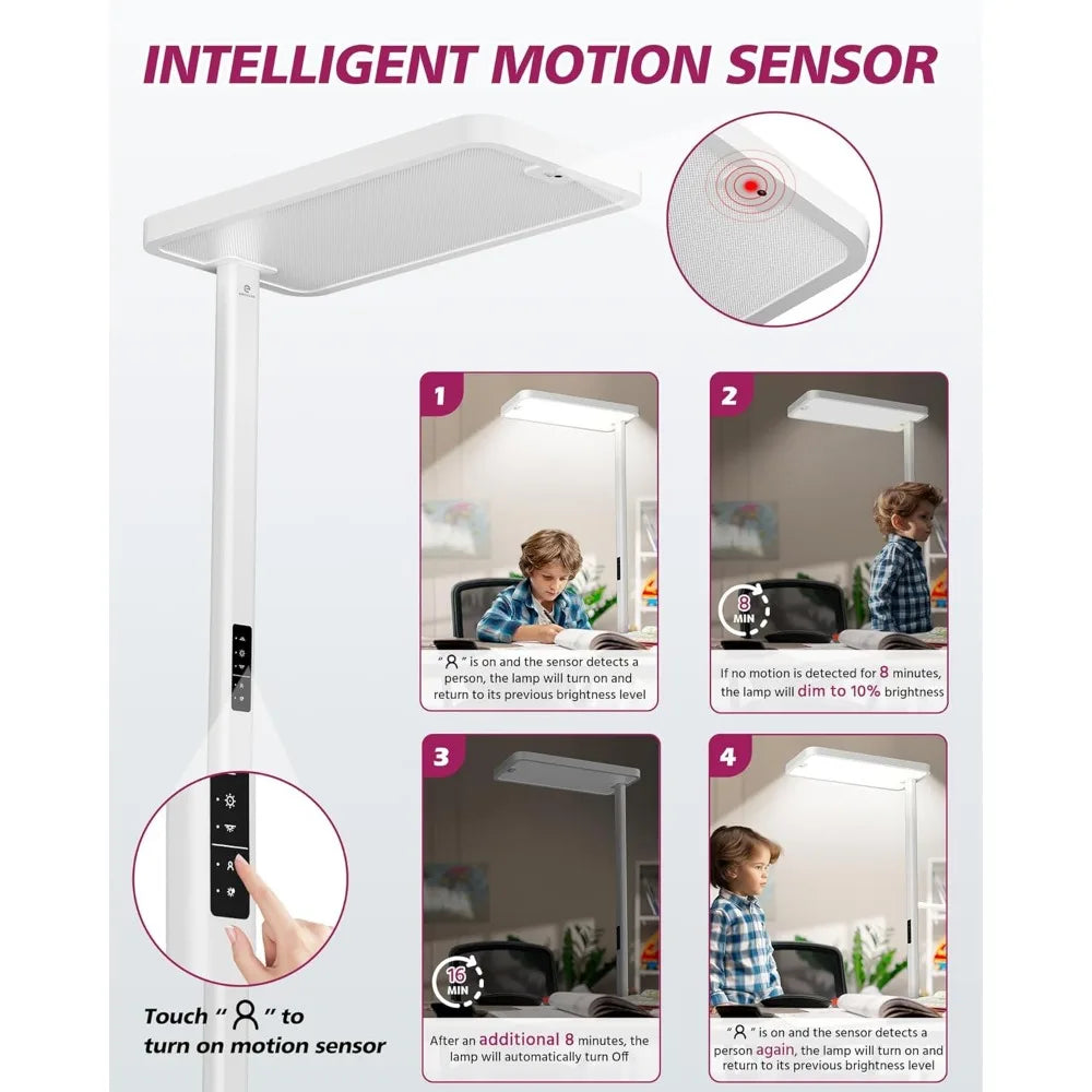 EMITEVER LED Floor Lamp, 100W Spectrum Eye Care, 77-inch Dimmable Motion and Daylight Sensing Reading Lamp