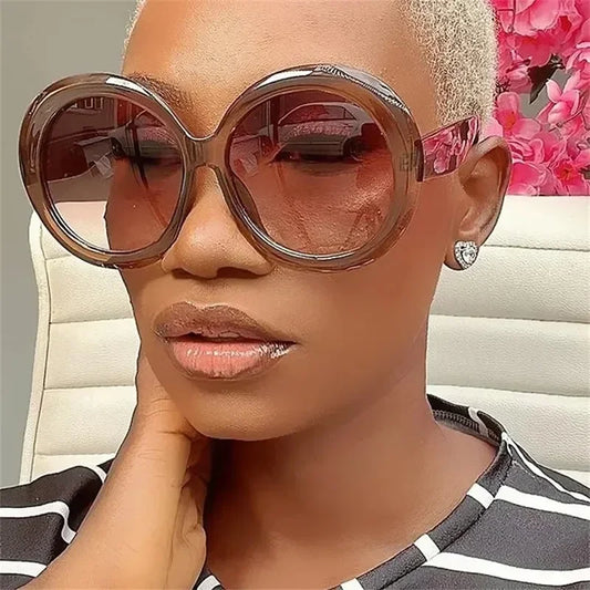Vintage Big Round Sunglasses Women Brown Gradient Oversized Sun Glasses Female Fashion Luxury Brand Designer Shades