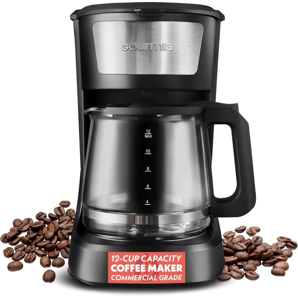 Gourmia Drip Coffee Maker – 12 Cup, One-Touch Operation, Pause & Serve, Automatic Keep Warm, Easy View Water Window, Compact Des
