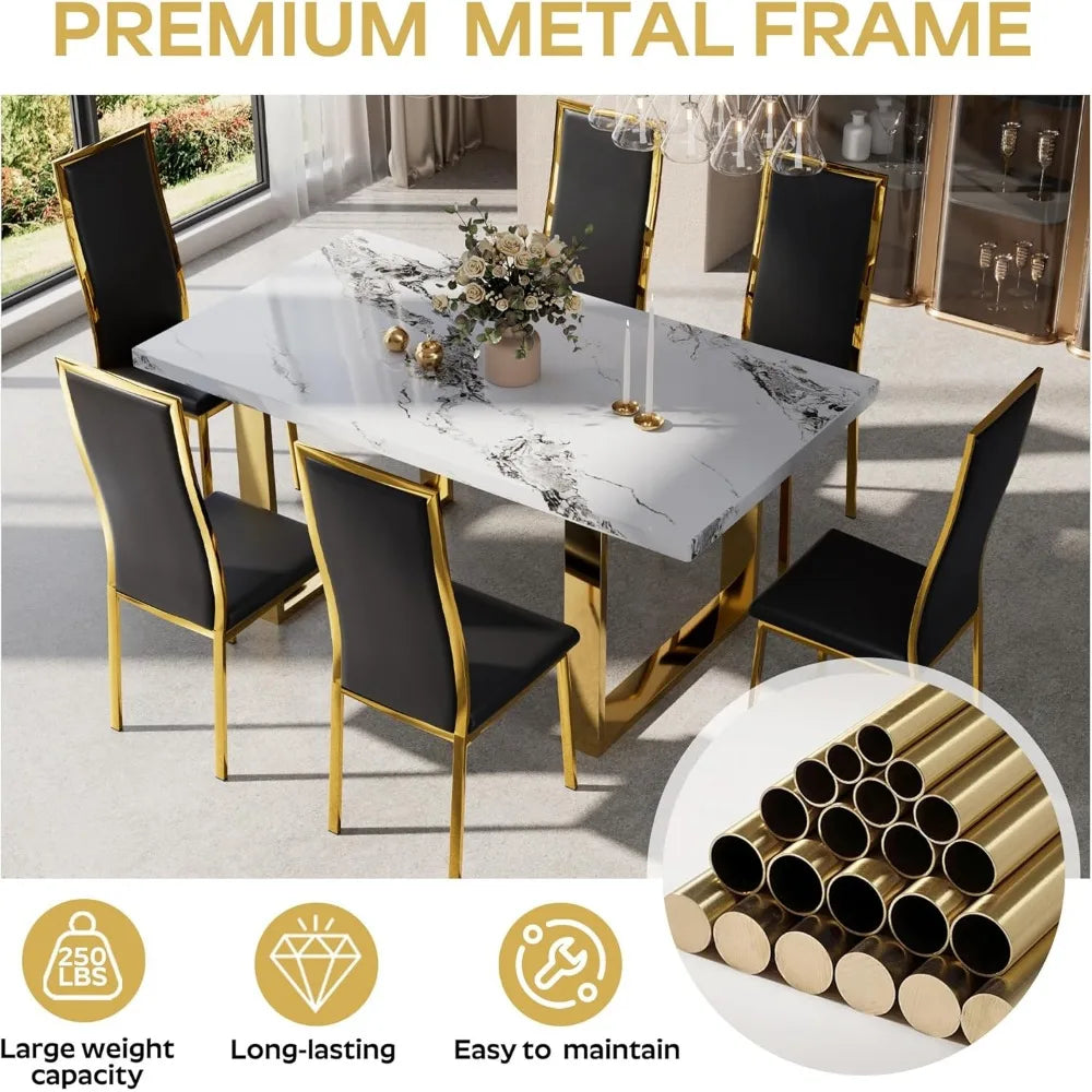 Contemporary 4-Piece Dining Chair Set - Black Synthetic Leather with Chrome Gold Legs, High Curved Back and Cloud-Like Cushionin