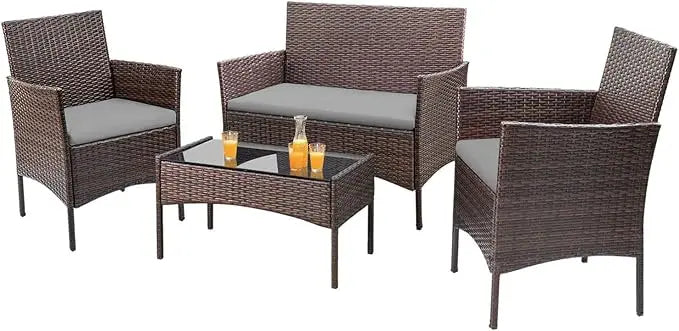 4 Pieces Outdoor Patio Furniture Sets Rattan Chair Wicker Set, Outdoor Indoor Use Backyard Porch Garden Poolside Balcony Furnit