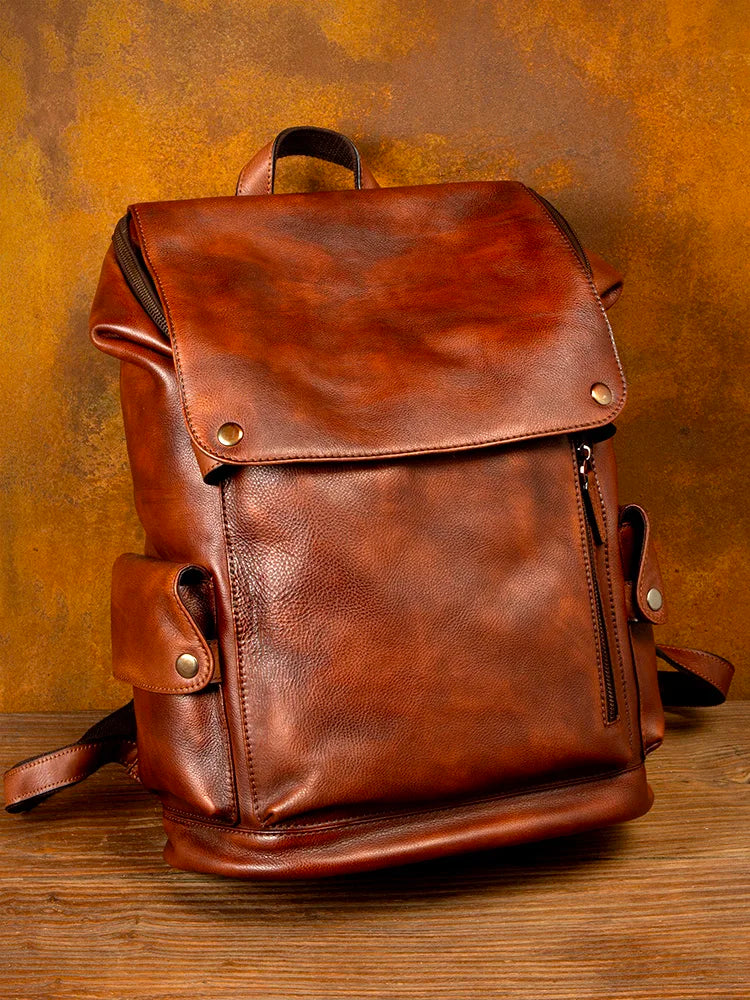 Newsbirds men's leather backpack retro luxury fashion style bagpack travel bag backpack school bag for man leather daypack men