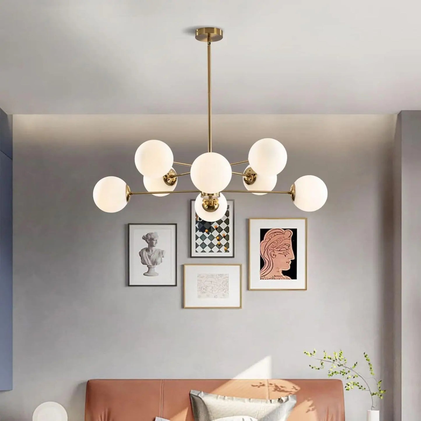 Lighting 8-Light Glass Sputnik Chandelier Light Modern Gold Chandeliers Pendant Light Fixture Vintage Globe Ball Ceiling Flush M