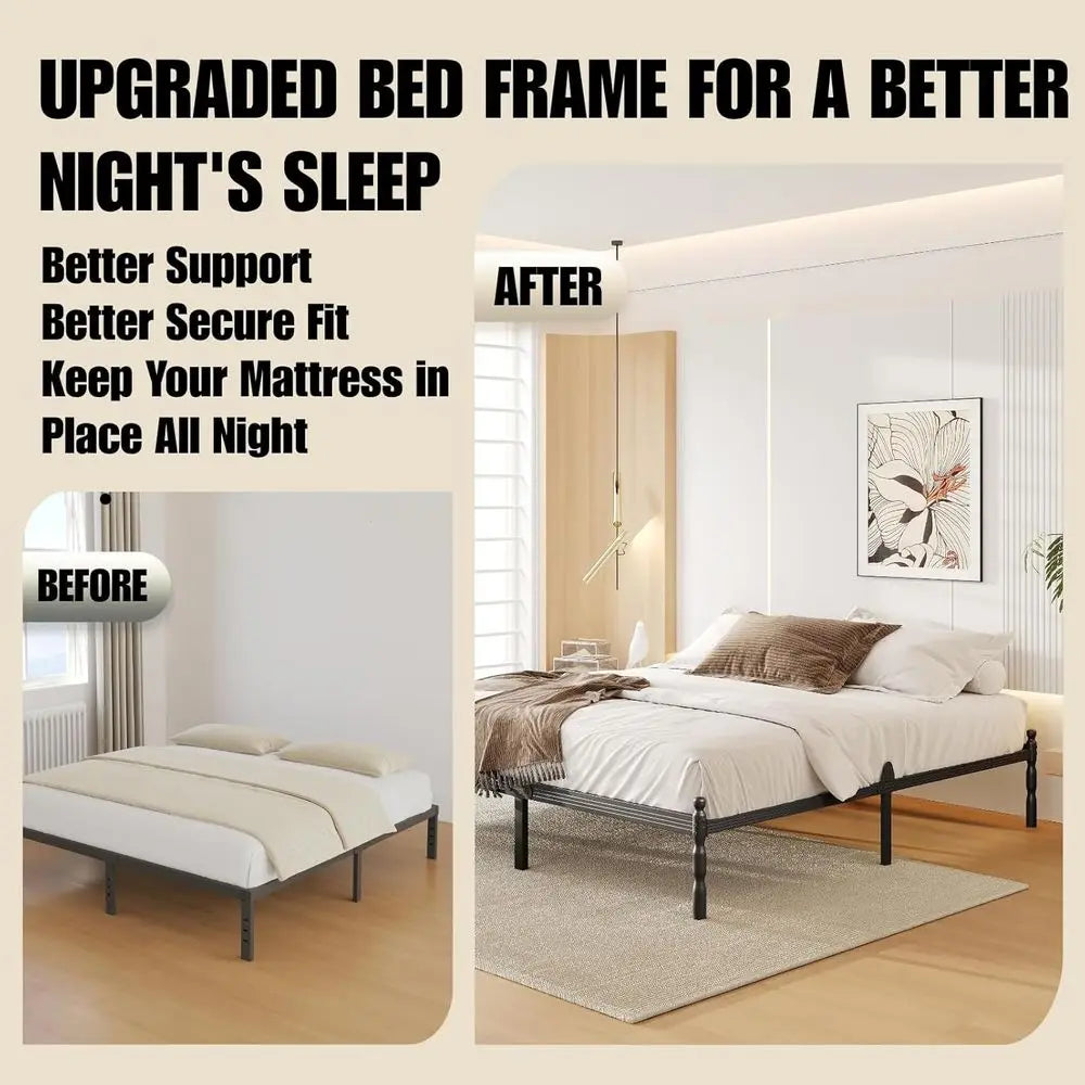 King Size Metal Bed Frame with 2 Mattress Stoppers, No Box Spring Needed, Easy Assembly, Heavy Duty, Noiseless, Non-Slip