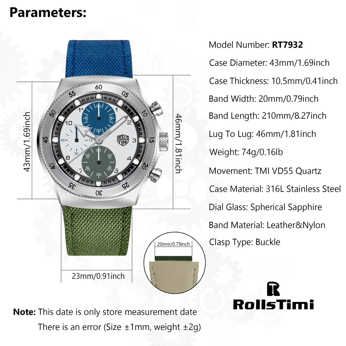 2025 New RollsTimi Mens Watches Retro Top Luxury VD55 Quartz Watch For Men Chronograph Luminous Waterproof Sports Man Gift Clock