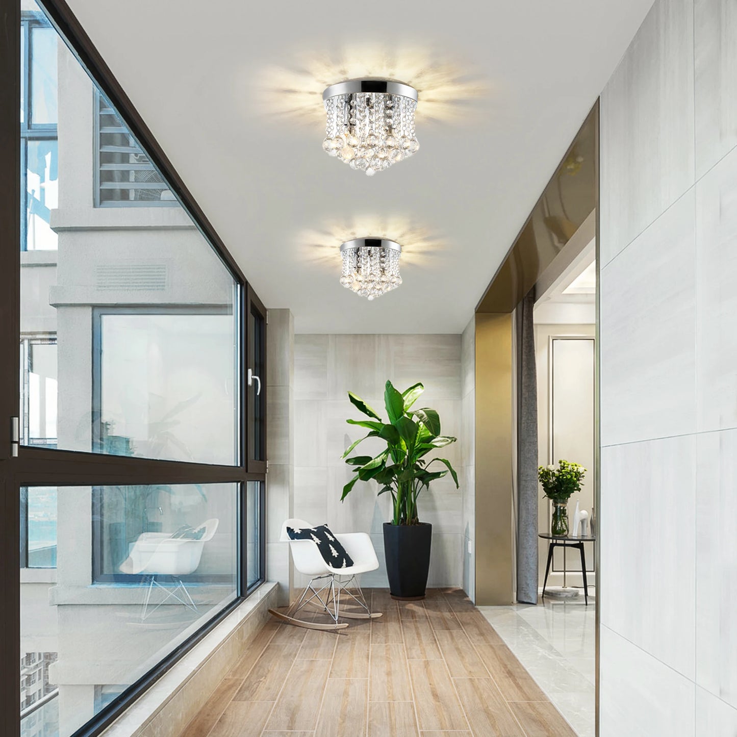 Flush Mount Lighting Crystal Ceiling Light Mini Chandelier Flush Mount Light Fixtures Ceiling Lights for Kitchen Hallway