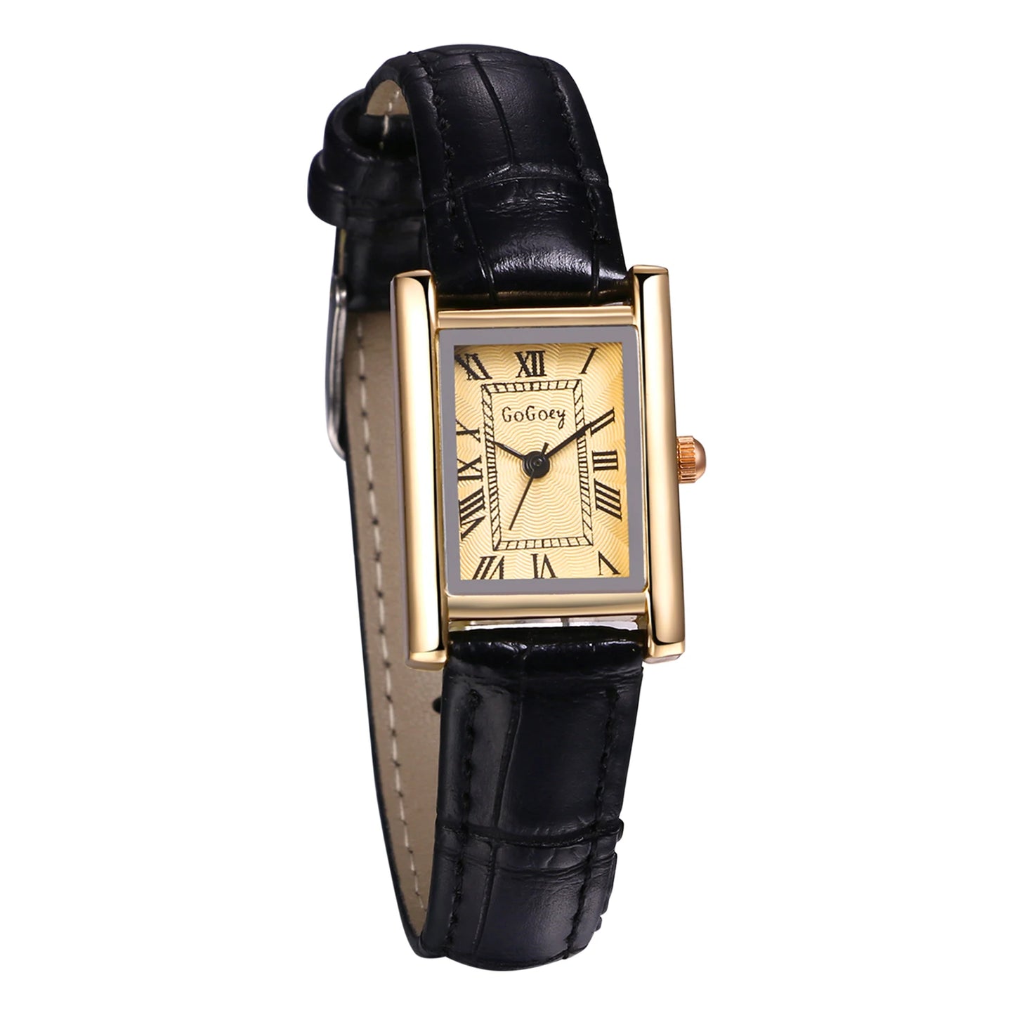 Lancardo Leather Rectangular Women Small Watch Silver Rectangular Roman Numerals Premium PU Strap Black Women's Exquisite Watch