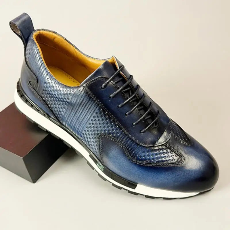 British style round head lightweight handmade vintage leather sports casual leather shoes for men lace-ups Zapatos Hombre a38