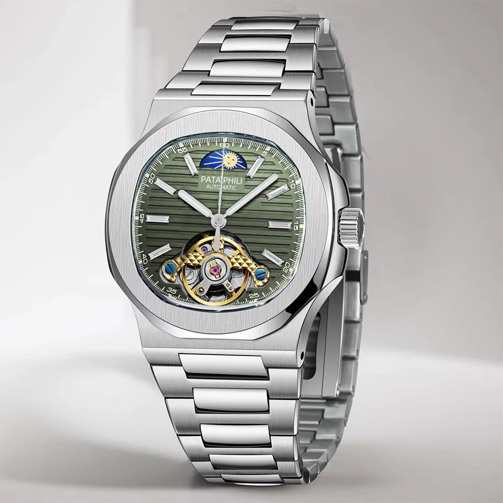 2025 New Men's Watches Luxury Automatic Watch For Men Mechanical 40MM WristWatch Moon Phase Skeleton Stainless Steel Hardlex