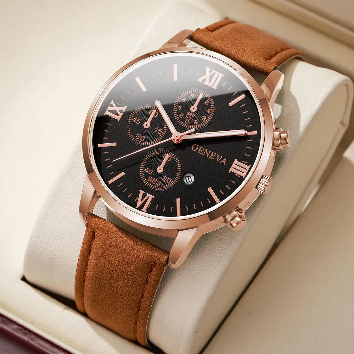 Fashion Roma Dial Men's Watch Casual Leather Strap Men Business Watches Analog Quartz Wristwatches with Calendar（Without Box）