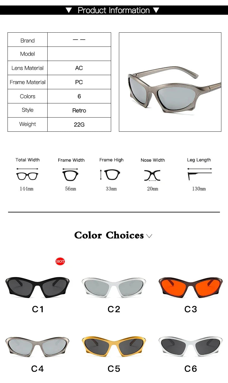 Luxury Punk Sports Sunglasses Women Brand Designer Y2K One Piece Sun Glasses Men Goggle Shades UV400 Fashion Eyewear