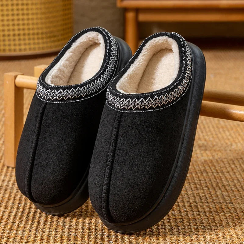 Men's Plush Fleece Lined Slippers Winter Warm House Shoes with Thick EVA Sole for Indoor/Outdoor Use Cozy Non-Slip Home Footwear