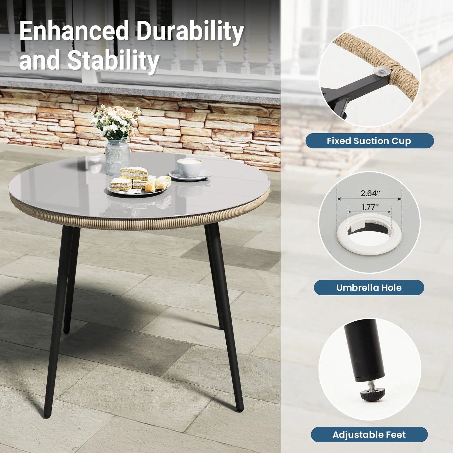 Wisteria Lane 5-Piece Patio Dining Table Set Outdoor Dining Table Chair Set with Umbrella Hole Ideal for Backyard Balcony Deck