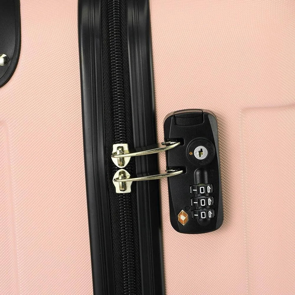 3 Piece Hardshell 20" 24" 28" Suitcase Set with Spinner Wheels Luggage Rose Gold