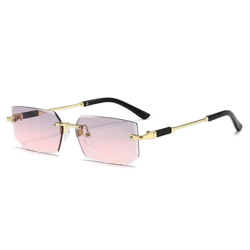 Fashion Rimless Rectangle Sunglasses Popular Women Men Shades Small Square Sun Glasses For Female Male Summer Traveling Oculos