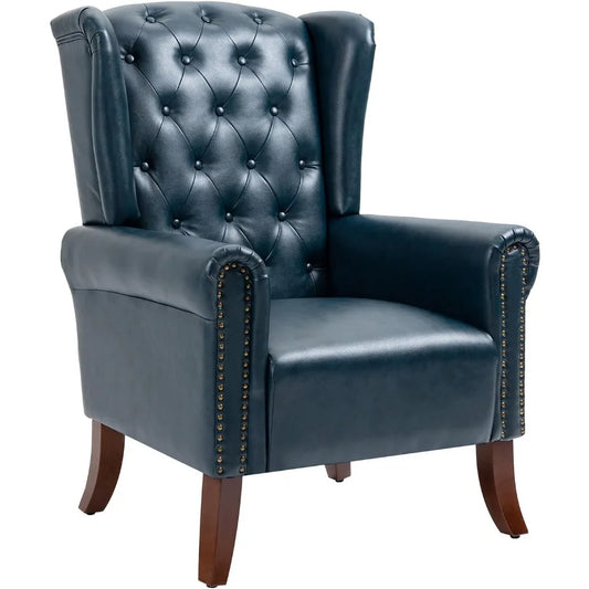 Modern PU Leather Accent Chair, Living Room Lounge Sofa Chair with Buttons, Single Club Armchair with Rivet Trim for Bedroom Ho
