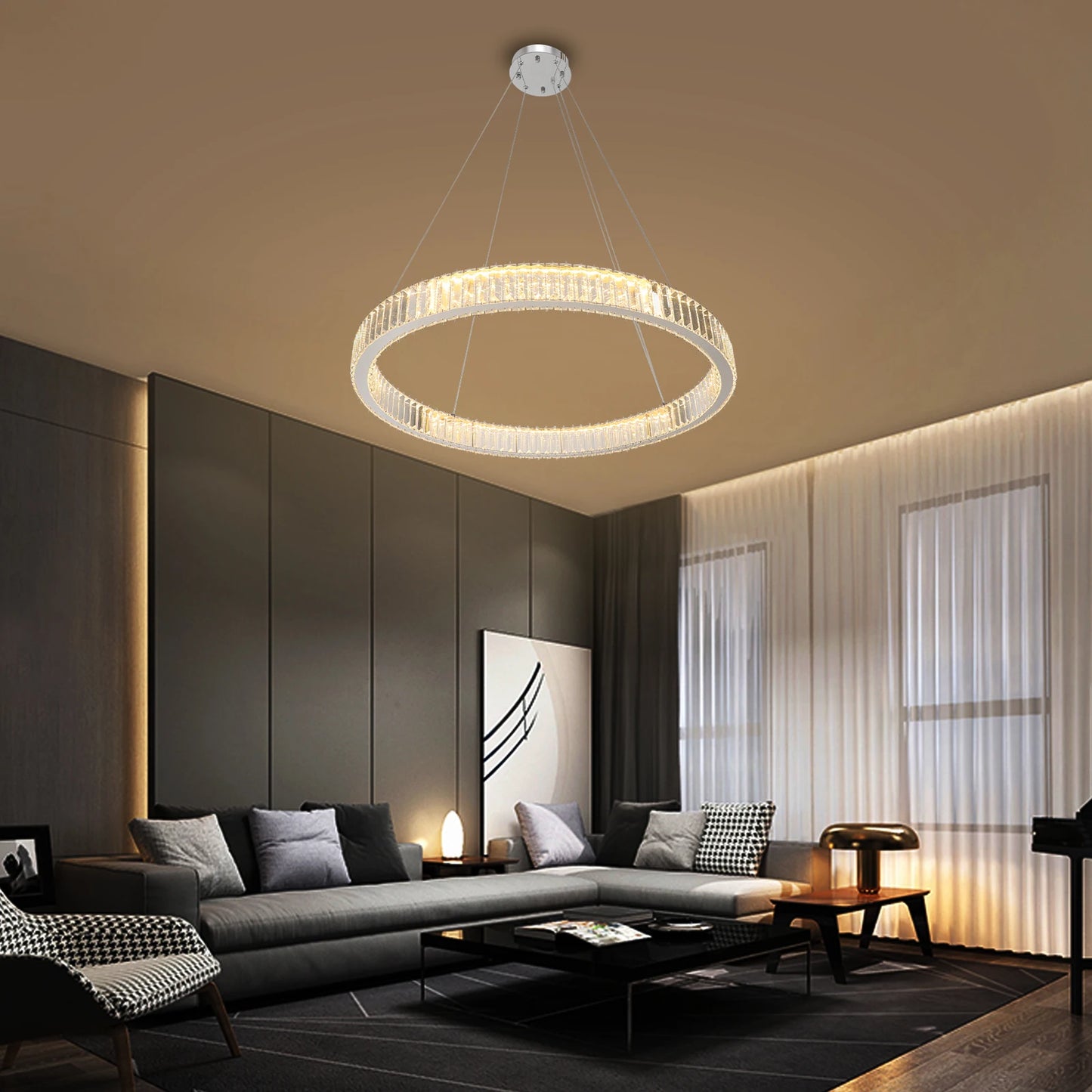 95W 31.5inch Modern Crystal Stair Chandelier Lights Indoor Lighting LED Ceiling Lamp Hanging Light for Living Room Indoor