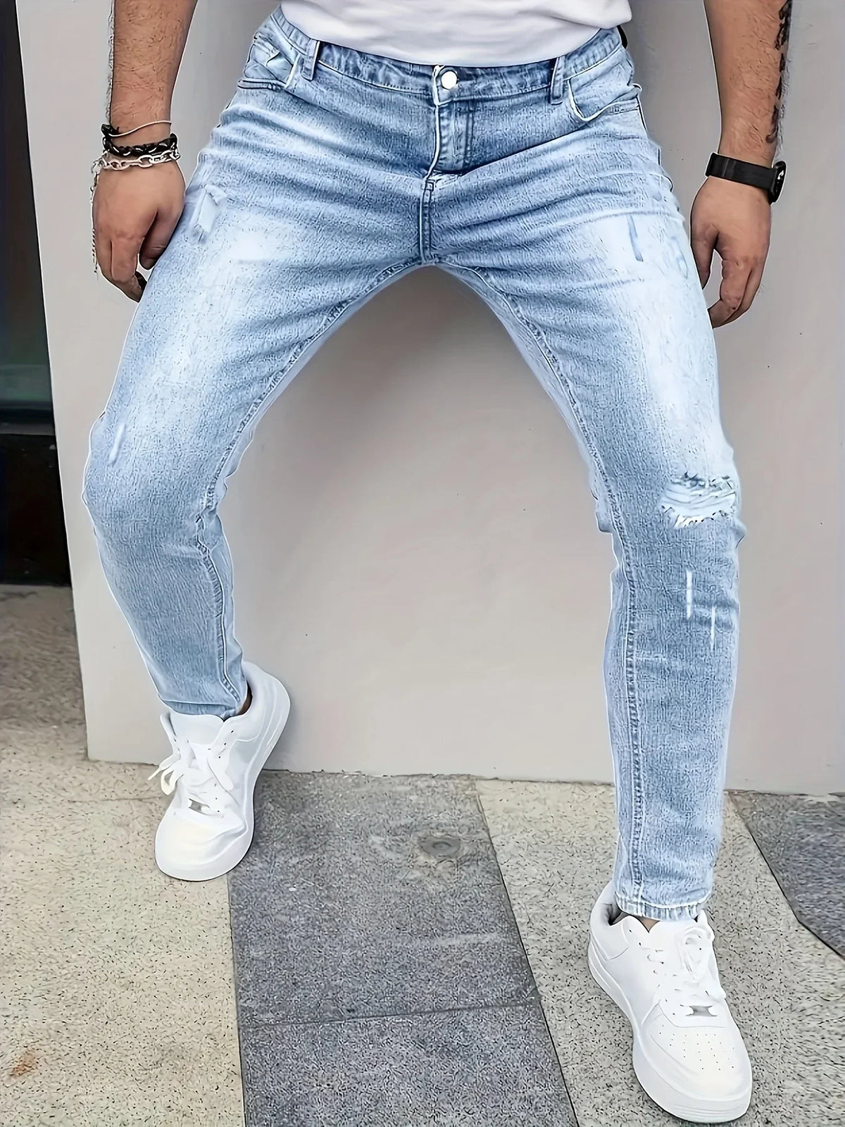 Urban Classic Men's Light Blue Slim-Fit Denim Jeans with Slant Pockets for Casual Street Style