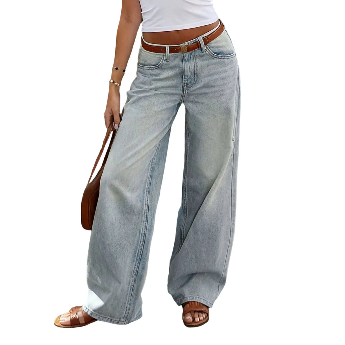 Women s Loose Fit Low Rise Wide Leg Denim Jeans with Pockets for Casual Office Wear and Everyday Comfort