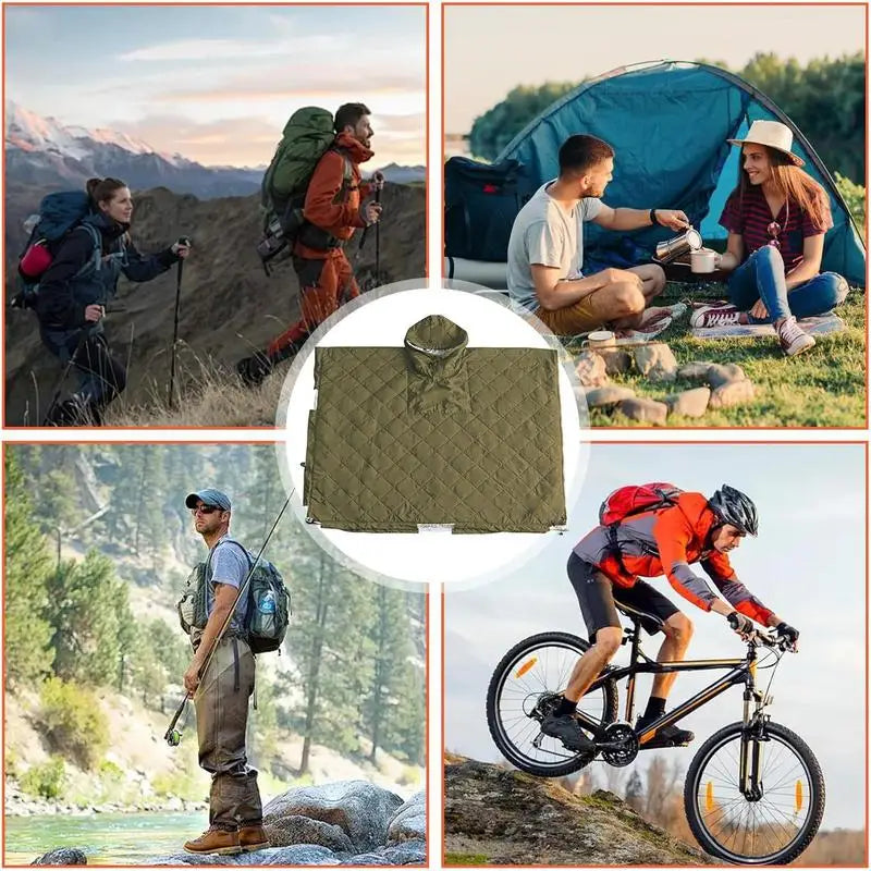 Sleeping Bag Jacket Camp Poncho Sleeping Bag Wearable Hooded Blanket Portable Water-Resistant Lazy Sleeping Bag Winter Poncho