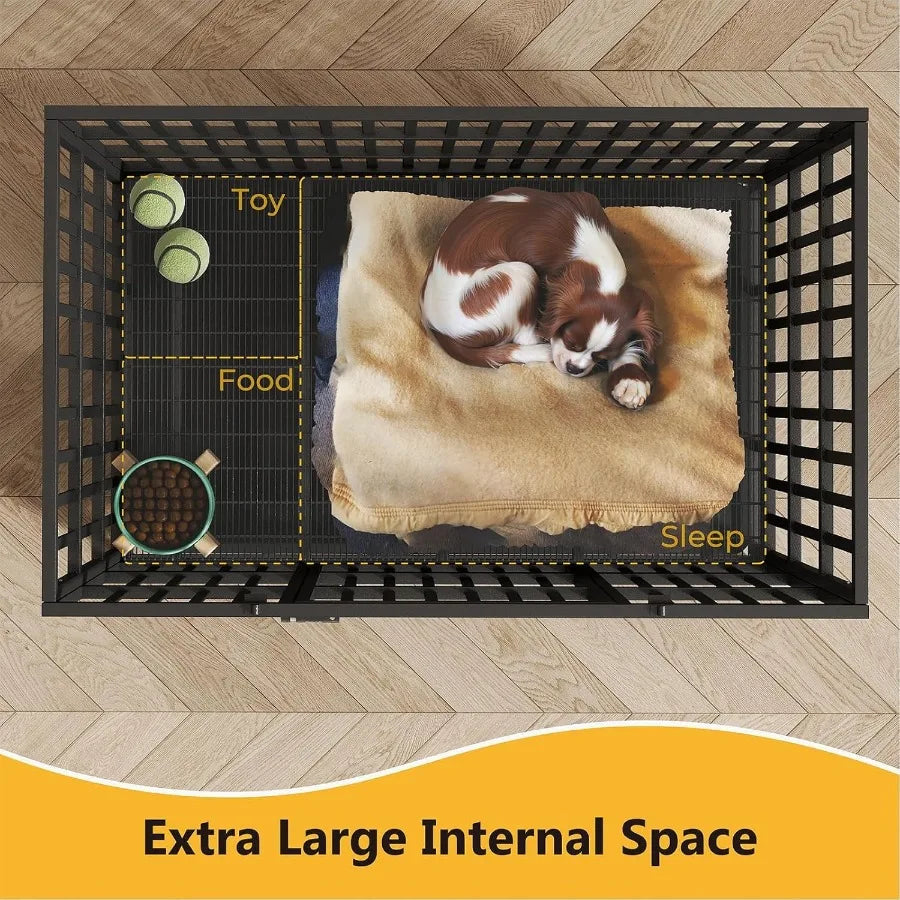 48/42/38 Inch Heavy Duty Indestructible XL Dog Crate Steel Escape Proof Indoor Double Door High Anxiety Cage with Wheels Remova