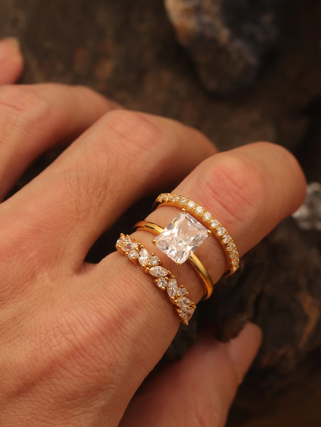 S925 Sterling Silver Rectangular 3CT Moissanite Ring Set Fine Jewelry Gold-plated 18k Suitable for Gift Giving Birthday Gift